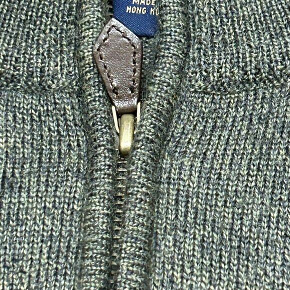Brooks Brothers Merino Wool Sweater Mens Large 1/4 Zip Pullover Green Heathered - Picture 3 of 9